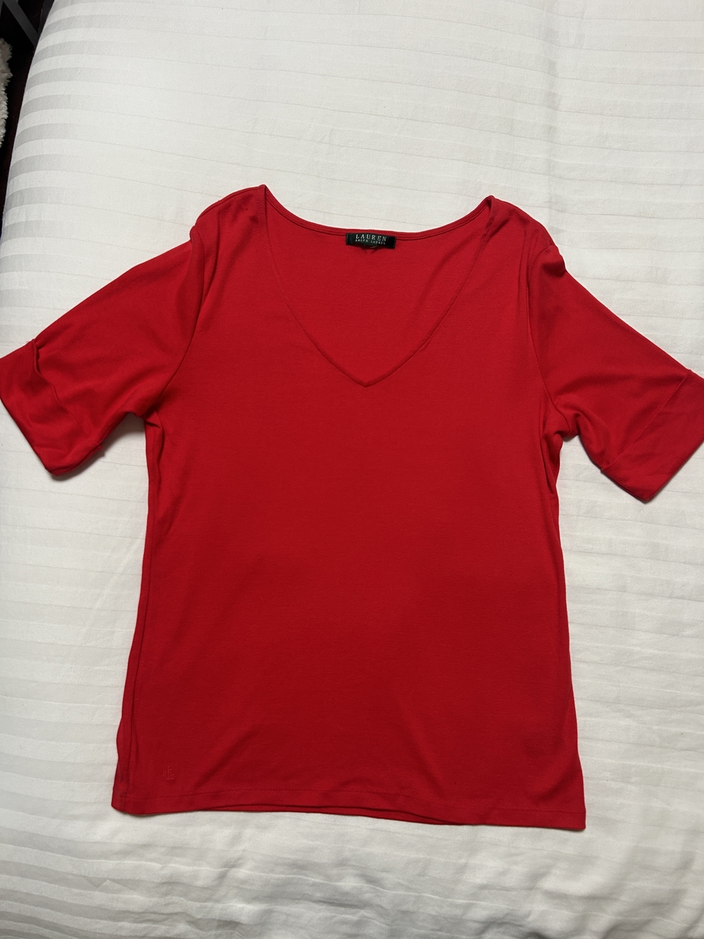 Lauren Ralph Lauren Red V-Neck Short Sleeve Top